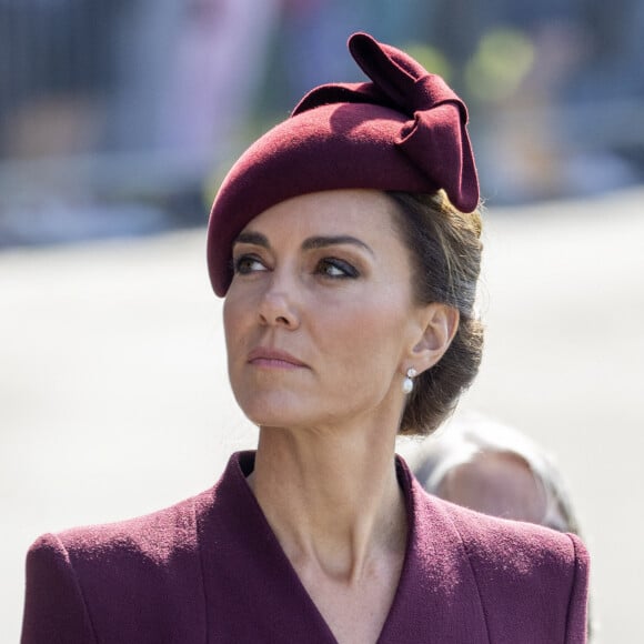 Le prince William, prince de Galles, et Catherine (Kate) Middleton, princesse de Galles assistent à un service religieux marquant le premier anniversaire de la mort de la reine Elizabeth II à la cathédrale St Davids à Haverfordwest dans le Pembrokeshire, pays de Galles, Royaume Uni, le 8 septembre 2023. 