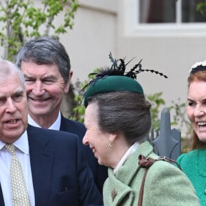 La princesse Anne, le prince Andrew, duc d'York, Sarah Ferguson, duchesse d'York, Timothy Laurence - Les membres de la famille royale britannique arrivent à la chapelle Saint-George pour assister à la messe de Pâques. Windsor, le 31 mars 2024. 