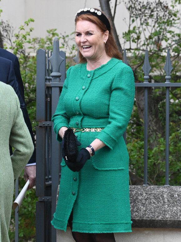 Sarah Ferguson, duchesse d'York - Les membres de la famille royale britannique arrivent à la chapelle Saint-George pour assister à la messe de Pâques. Windsor, le 31 mars 2024. 