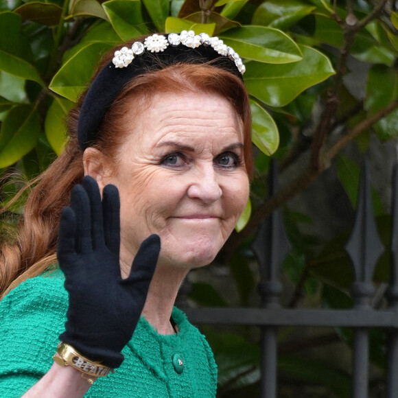 Sarah Ferguson, duchesse d'York - Les membres de la famille royale britannique arrivent à la chapelle Saint-George pour assister à la messe de Pâques. Windsor, le 31 mars 2024.