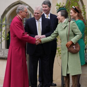 La princesse Anne, le prince Andrew, duc d'York, Sarah Ferguson, duchesse d'York, Timothy Laurence - Les membres de la famille royale britannique arrivent à la chapelle Saint-George pour assister à la messe de Pâques. Windsor, le 31 mars 2024.