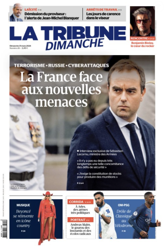 Couverture de "La tribune du dimanche", parue le 31 mars 2024