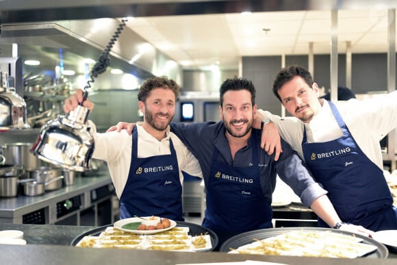 Les chefs Julien Duboué (saison 5 de Top Chef) , Denny Imbroisi (saison 3 de Top Chef) et Juan Arbelaez (saison 3 de Top Chef) - Dîner de charité Breitling à la Samaritaine pour l'association "Premiers de Cordée" à Paris le 4 avril 2024. © Rachid Bellak/Bestimage