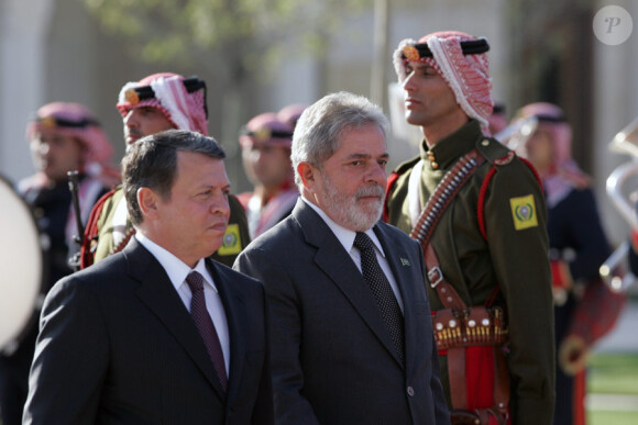 Le roi Abdullah de Jordanie accueille le président brésilien Lulaà Amman le 17 mars 2010