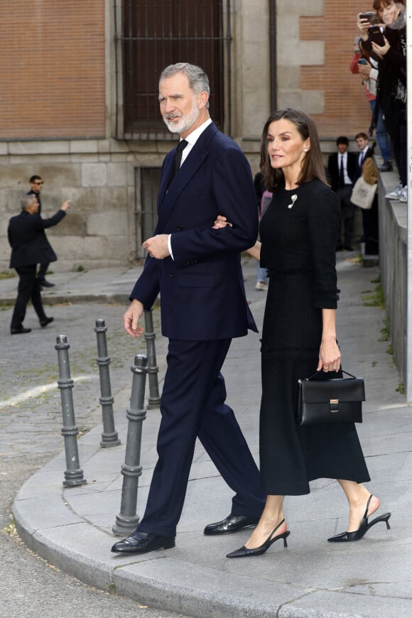 Le roi Felipe VI et la reine Letizia d'Espagne - Messe en hommage à Fernando Gómez-Acebo y Borbón, plus jeune fils de l'infante Pilar, à Madrid, le 8 avril 2024. 