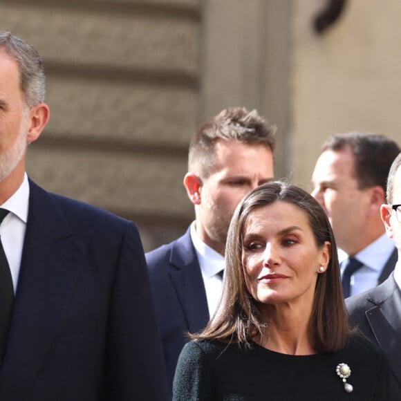 Le roi Felipe VI et la reine Letizia d'Espagne - Messe en hommage à Fernando Gómez-Acebo y Borbón, plus jeune fils de l'infante Pilar, à Madrid, le 8 avril 2024. 