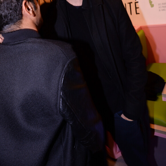 Gad Elmaleh, Jamel Debbouze - Inauguration du nouveau restaurant de fast food healthy de K. Adams, le "Jak Healthy" au 24 rue de Rivoli dans le 4ème arrondissement à Paris, le 15 octobre 2019. Le concept du restaurant est né de la rencontre entre le coach sportif J. Exilie, la restauratrice A. Sachet et l'humoriste K. Adams réunis autour d'une même idée: un repas sur le pouce sain et équilibré. © Rachid Bellak/Bestimage 