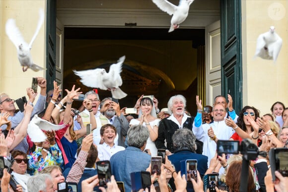 Mariage d'Hugues Aufray et de Murielle Mégevand à l'église Saint-Vigor de Marly-Le Roy, France, le 2 septembre 2023.