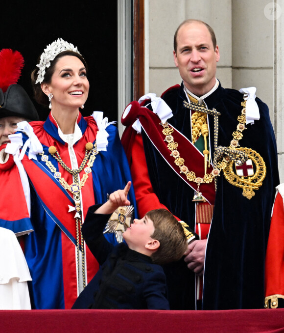 La princesse de Galles, le prince Louis, prince de Galles sur le balcon du palais de Buckingham après le couronnement du roi Charles III, à Londres, Royaume-Uni, le 6 mai 2023. Photo par Zak Hussein/Splash News/ABACAPRESS.COM