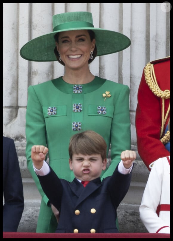 Kate Middleton, la princesse de Galles et le prince Louis sur le balcon du palais de Buckingham lors de la cérémonie des couleurs à Londres, Royaume-Uni, le 17 juin 2023. Photo par Stephen Lock / i-Images/ABACAPRESS.COM