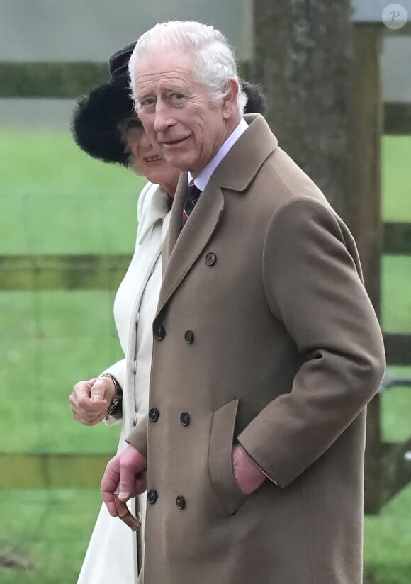 Le roi Charles III d'Angleterre et Camilla Parker Bowles, reine consort d'Angleterre sont allés à l'église de Sandringham le 11 février 2024.