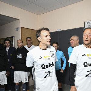 Exclusif - Emmanuel Macron - Match de football caritatif du Variétés club de France au profit de l'opération Pièces jaunes au stade Bernard Giroux à Plaisir, France, le 24 avril 2024. Le match a permis de récolter 57.500€. © Pierre Perusseau/Bestimage