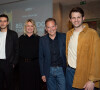 Exclusif - Luana Belmondo entourée de ses fils, Victor, Giacomo et Alessandro, Philippe Thuillier - Avant-première du documentaire "Belmondo, l'Italie en héritage" à la Maison de l'Italie à Paris. Le 18 mars 2024 © Sam Delpech / Bestimage 