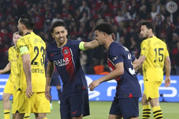 Marquinhos (PSG) - Warren Zaire-Emery (PSG) - Demi-finale retour de Ligue des champions entre le PSG face au Borussia Dortmund (0-1) au Parc des Princes à Paris le 7 mai 2024.