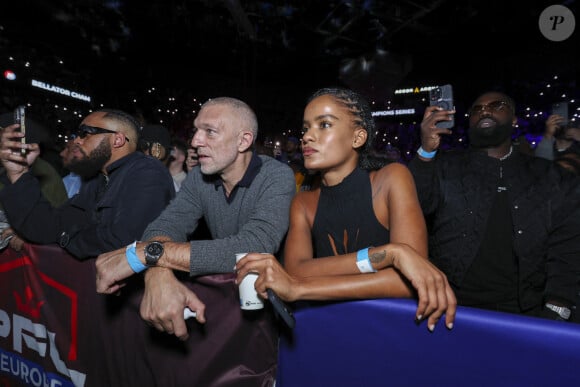 Vincent Cassel et sa compagne Narah Baptista - Célébrités assistent aux combats de MMA, Professional Fighters League Europe (PFL) à l'accord Arena de Bercy à Paris le 7 mars 2024. © PFL Europe via Bestimage 