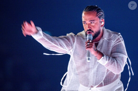 10 mai 2024, Suède, Malmö : Slimane de France avec la chanson "Mon amour" pendant la répétition pour la finale du Concours Eurovision de la chanson (ESC) 2024 dans l'arène de Malmö. Photo par Jens Bttner/DPA/ABACAPRESS.COM