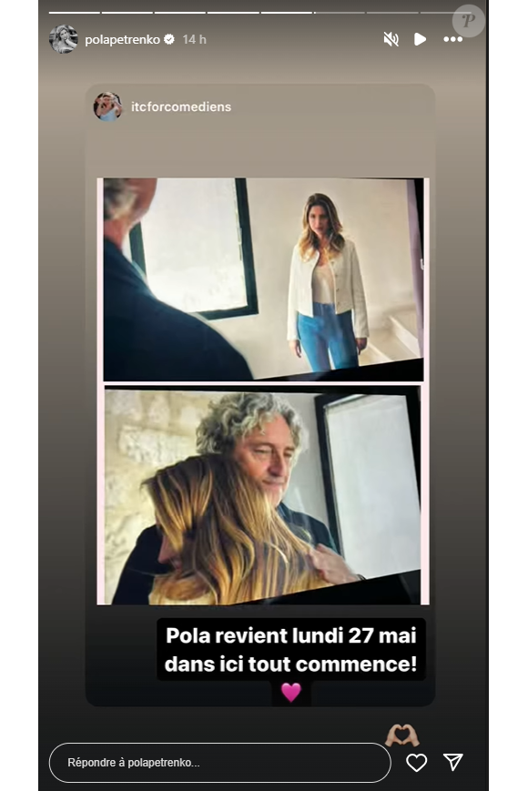 Sur Instagram, elle a partagé des images de ses retrouvailles avec son père Emmanuel Teyssier - joué par Benjamin Baroche
Pola Petrenko tease son retour dans la série "Ici tout commence". Instagram
