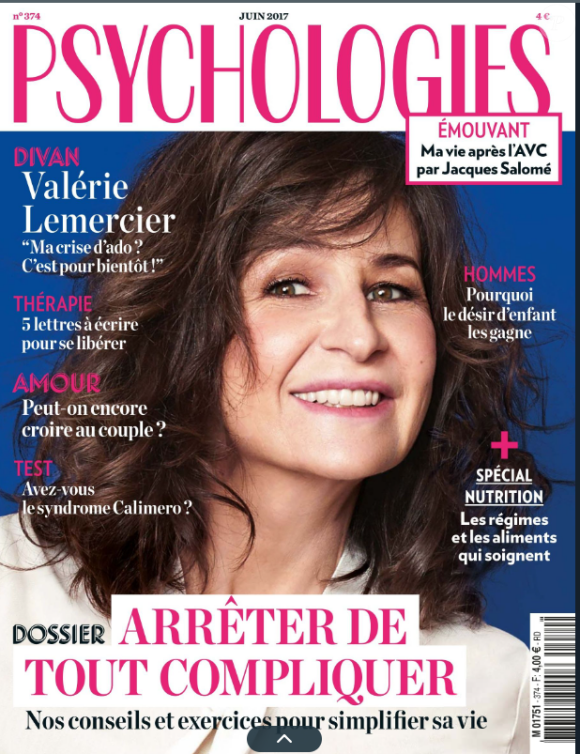 "Psychologies Magazine" du 24 mai 2017, Valérie Lemercier.