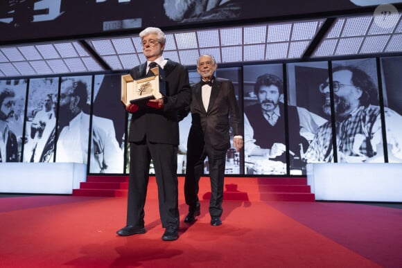 George Lucas (Palme d'or d'honneur), Francis Ford Coppola - Cérémonie de clôture du 77ème Festival International du Film de Cannes au Palais des Festivals à Cannes. Le 25 mai 2024. © Borde-Jacovides-Moreau / Bestimage 