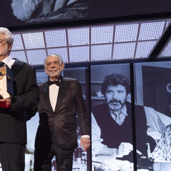 George Lucas (Palme d'or d'honneur), Francis Ford Coppola - Cérémonie de clôture du 77ème Festival International du Film de Cannes au Palais des Festivals à Cannes. Le 25 mai 2024. © Borde-Jacovides-Moreau / Bestimage 