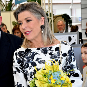 Le prince Albert II de Monaco et la princesse Caroline de Hanovre - Le 55ème Concours International de Bouquets à Monaco, le 4 avril 2024. L'exposition des compositions florales réalisées par des amateurs ou des professionnels de toute l'Europe était installée au Yacht Club de Monaco sur le port de la Principauté. Le Garden Club de Monaco, organisateur du concours présidé par S.A.R. la princesse Caroline de Hanovre, avait choisi comme thème : " Mers et Océans ". Il y avait 6 catégories, les voiliers d'époque, le récif coralien, un filet de pêche, une tempête en mer, la banquise ou l'iceberg, le déjeuner à bord (décor de table), et dans la catégorie jeunes, la plage. Monaco, le 4 mai 2024. © Bruno Bebert/Bestimage