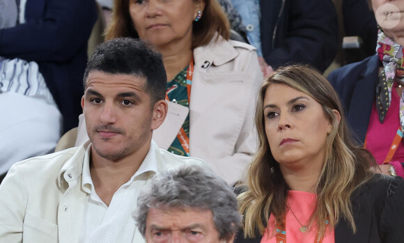 Marion Bartoli et son mari Yahya Boumediene - Célébrités dans les tribunes des Internationaux de France de tennis de Roland Garros 2024 à Paris le 27 mai 2024. © Moreau-Jacovides/Bestimage