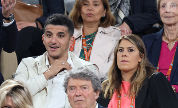 Marion Bartoli et son mari Yahya Boumediene - Célébrités dans les tribunes des Internationaux de France de tennis de Roland Garros 2024 à Paris le 27 mai 2024. © Moreau-Jacovides/Bestimage