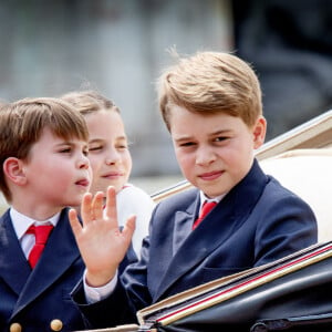 La princesse Charlotte, le prince Louis, le prince George de Galles - La famille royale d'Angleterre lors du défilé "Trooping the Colour" à Londres. Le 17 juin 2023 