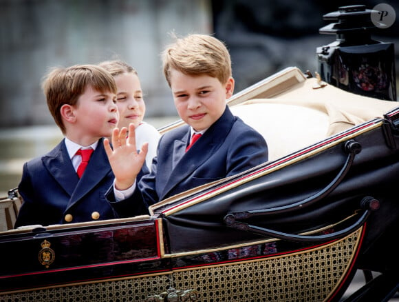 La princesse Charlotte, le prince Louis, le prince George de Galles - La famille royale d'Angleterre lors du défilé "Trooping the Colour" à Londres. Le 17 juin 2023 