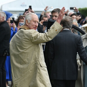 Le roi Charles III d'Angleterre arrive au Lady Day du premier jour du Derby d'Epsom à Epsom Downs, Royaume Uni, le 31 mai 2024. © Justin Goff/GoffPhotos/Bestimage