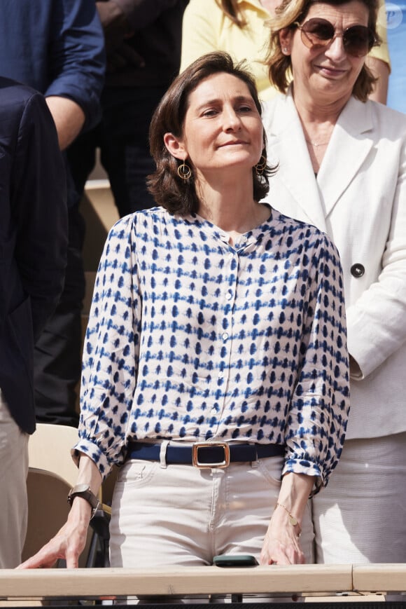 Amélie Oudéa-Castéra - Célébrités dans les tribunes de la finale Dames des Internationaux de Tennis de Roland Garros à Paris le 8 juin 2024. © Jacovides-Moreau/Bestimage 