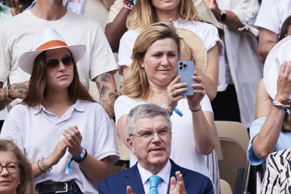 Yaël Braun-Pivet - Célébrités dans les tribunes de la finale Dames des Internationaux de Tennis de Roland Garros à Paris le 8 juin 2024. © Jacovides-Moreau/Bestimage 