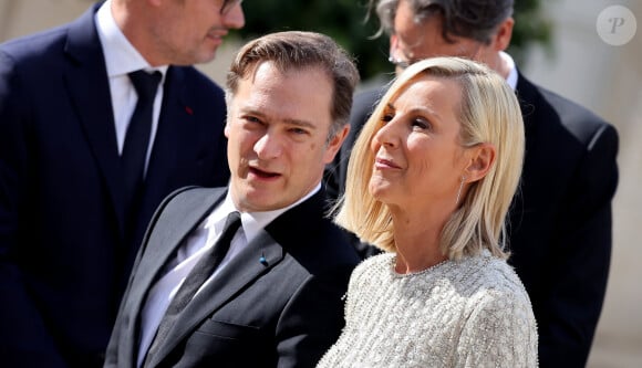 Renaud Capuçon et sa femme Laurence Ferrari - Dîner d'état en l'honneur du président des Etats-Unis et sa femme au palais de l'Elysée à Paris, à l'occasion de leur visite officielle en France. Le 8 juin 2024 © Jacovides-Moreau / Bestimage 