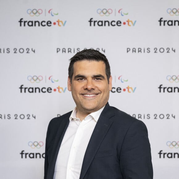 Matthieu Lartot lors de la présentation des journalistes et chroniqueurs de France Télévisions pour les Jeux Olympiques 2024 au musée de l'Homme à Paris, le 11 juin 2024. © Pierre Perusseau / Bestimage 