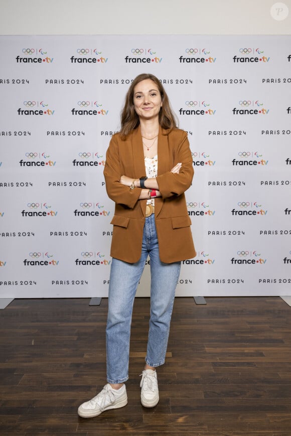 Célia Moillard lors de la présentation des journalistes et chroniqueurs de France Télévisions pour les Jeux Olympiques 2024 au musée de l'Homme à Paris, le 11 juin 2024. © Pierre Perusseau / Bestimage 