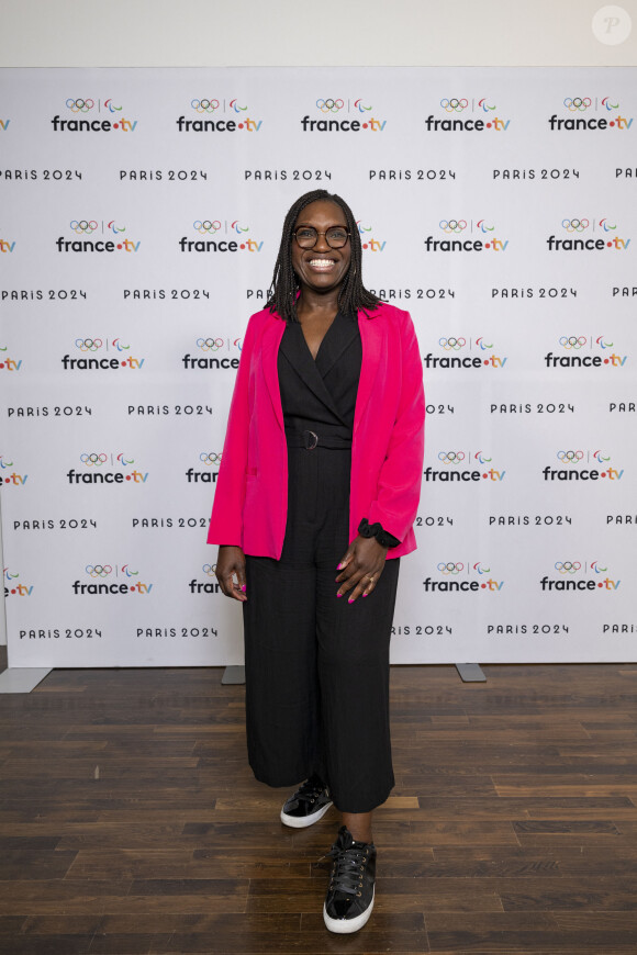 Emilie Andeol lors de la présentation des journalistes et chroniqueurs de France Télévisions pour les Jeux Olympiques 2024 au musée de l'Homme à Paris, le 11 juin 2024. © Pierre Perusseau / Bestimage 