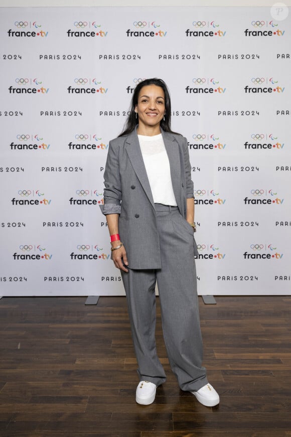 Sarah Ourahmoune lors de la présentation des journalistes et chroniqueurs de France Télévisions pour les Jeux Olympiques 2024 au musée de l'Homme à Paris, le 11 juin 2024. © Pierre Perusseau / Bestimage 