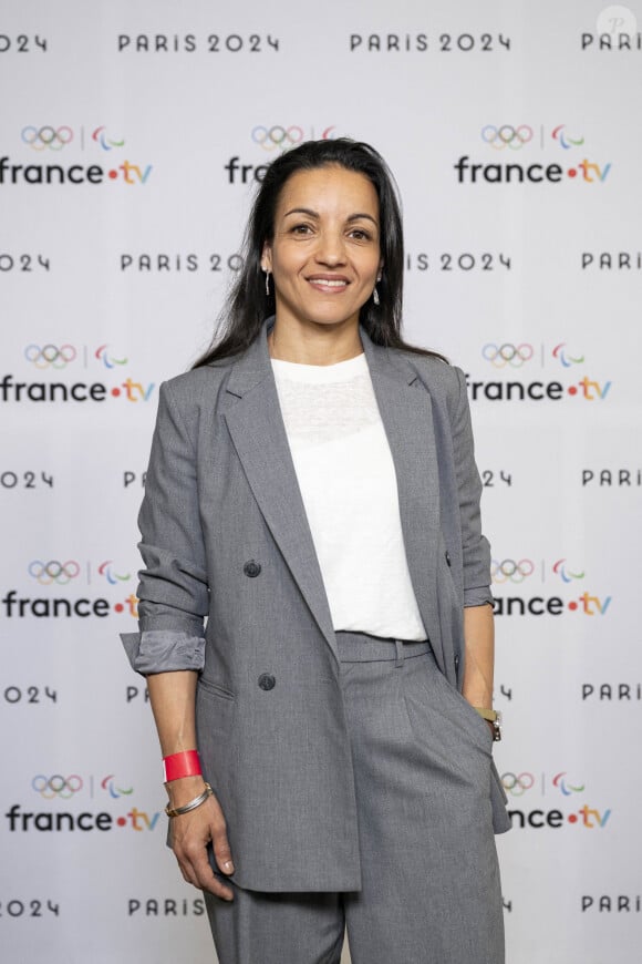 Sarah Ourahmoune lors de la présentation des journalistes et chroniqueurs de France Télévisions pour les Jeux Olympiques 2024 au musée de l'Homme à Paris, le 11 juin 2024. © Pierre Perusseau / Bestimage 