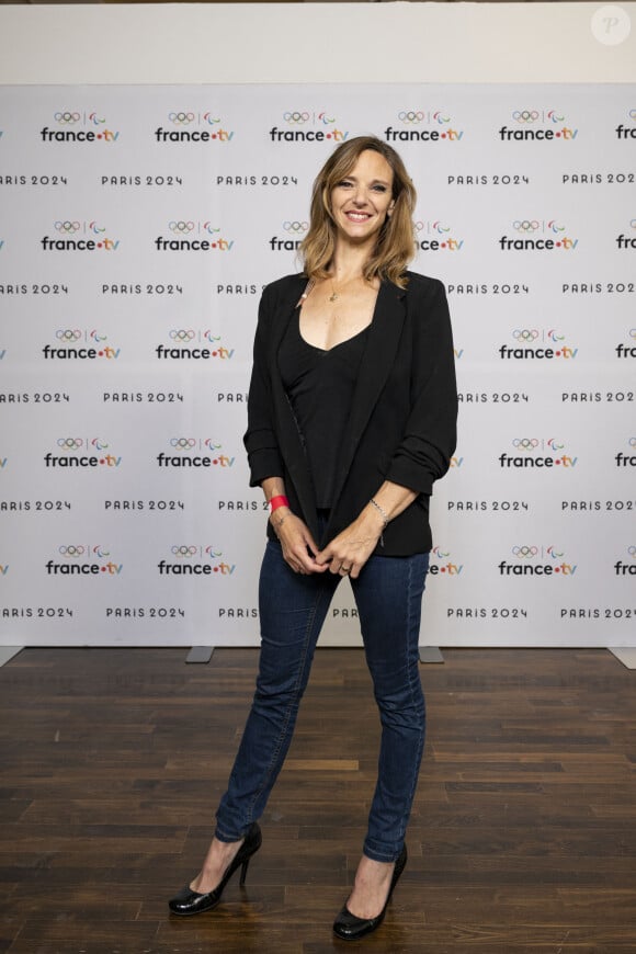 Virginie Dedieu lors de la présentation des journalistes et chroniqueurs de France Télévisions pour les Jeux Olympiques 2024 au musée de l'Homme à Paris, le 11 juin 2024. © Pierre Perusseau / Bestimage 