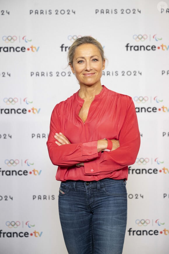 Anne Sophie Lapix lors de la présentation des journalistes et chroniqueurs de France Télévisions pour les Jeux Olympiques 2024 au musée de l'Homme à Paris, le 11 juin 2024. © Pierre Perusseau / Bestimage 