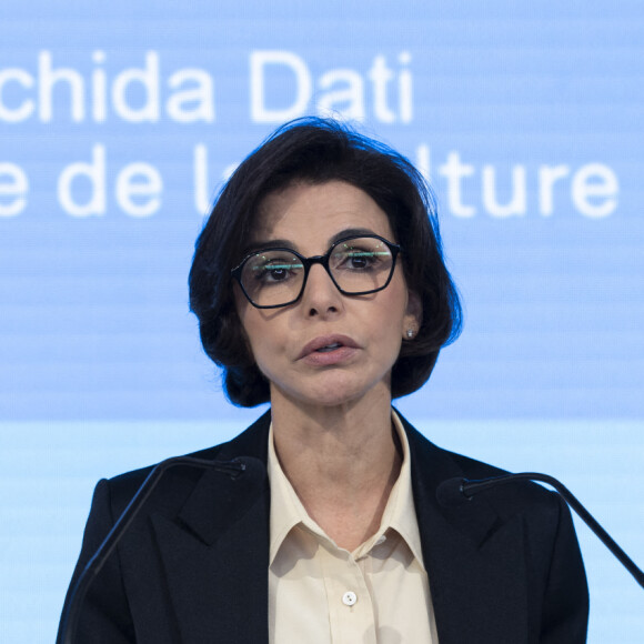 Rachida Dati prononce un discours sur la défense du cinéma français sur la plage du CNC lors du 77ᵉ Festival International du Film de Cannes, le 18 mai 2024. © Olivier Borde/Bestimage