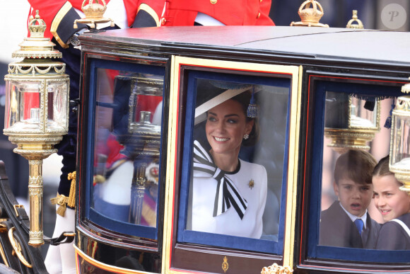 Catherine (Kate) Middleton, princesse de Galles, Le prince Louis de Galles et La princesse Charlotte de Galles - Les membres de la famille royale britannique lors de la parade Trooping the Color à Londres, Royaume Uni