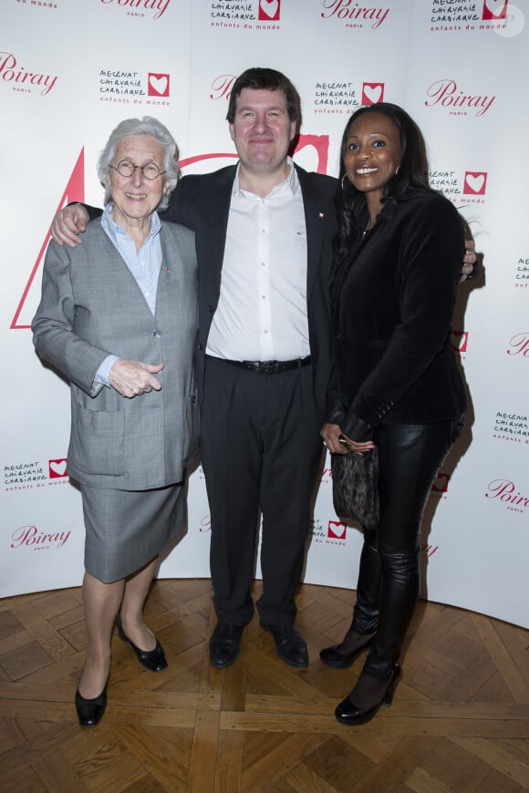 Décès de Francine Leca à l'âge de 86 ans - Professeur Francine Leca, Manuel Mallen, Laura Flessel aux 40 ans de la maison Poiray au profit de l'association Mécénat Chirurgie Cardiaque à la Fondation Mona Bismarck à Paris le 12 février 2015.