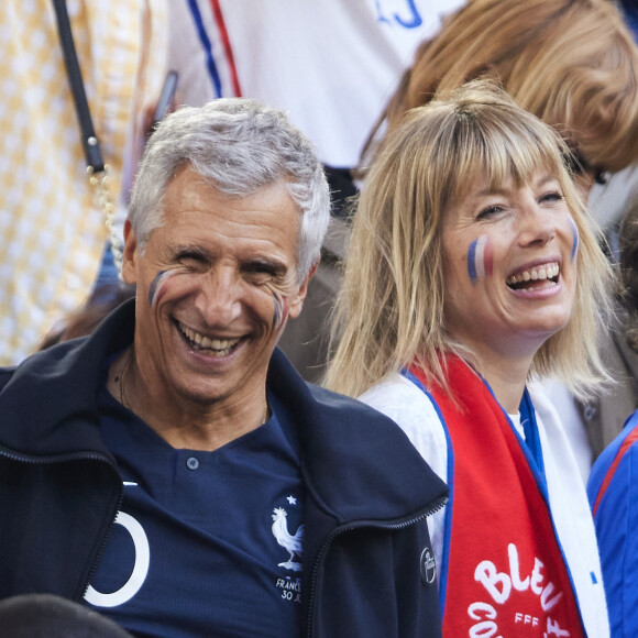 Nagui et sa femme Mélanie Page - Célébrités dans les tribunes du match du groupe D de l'Euro 2024 entre l'équipe de France face à l'Autriche (1-0) à Dusseldorf en Allemagne le 17 juin 2024. © Cyril Moreau/Bestimage