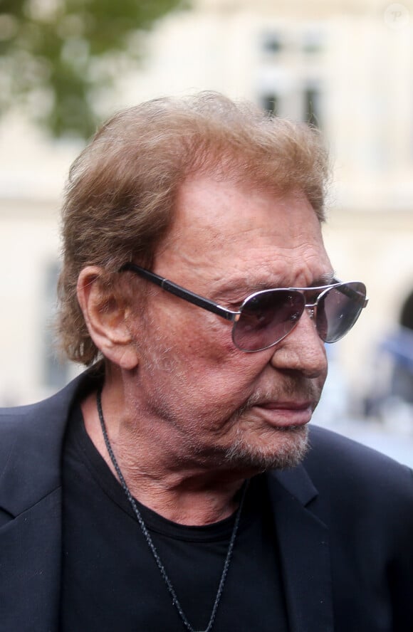 Johnny Hallyday - Arrivées - Obsèques de Mireille Darc en l'église Saint-Sulpice à Paris, France, le 1er septembre 2017. 