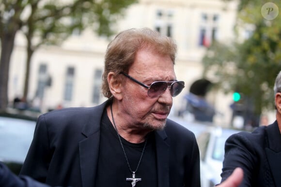 Johnny Hallyday - Arrivées - Obsèques de Mireille Darc en l'église Saint-Sulpice à Paris, France, le 1er septembre 2017. 