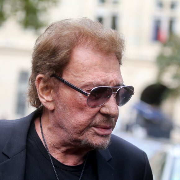 Johnny Hallyday - Arrivées - Obsèques de Mireille Darc en l'église Saint-Sulpice à Paris, France, le 1er septembre 2017. 