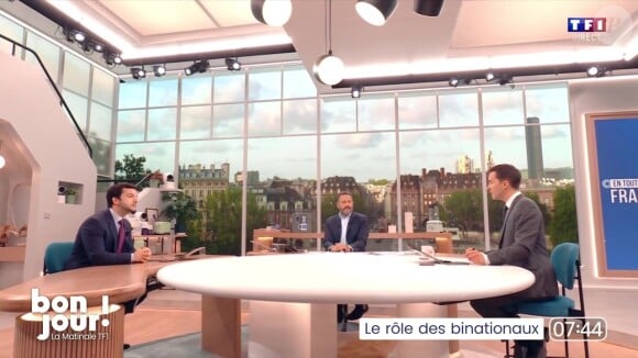 Echange tendu entre Adrien Gindre et Jean-Philippe Tanguy dans "Bonjour !" sur TF1
Bruce Toussaint, Adrien Gindre et Jean-Philippe Tanguy dans "Bonjour !"