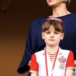 Exclusif -  La princesse Charlene et la princesse Gabriella - La famille princière de Monaco assiste au match de l'Afrique du Sud (qui a remporté son match) lors du tournoi de qualification de rugby à 7 pour les JO 2024 au Stade Louis II à Monaco le 22 juin 2024. © Claudia Albuquerque / Bestimage 