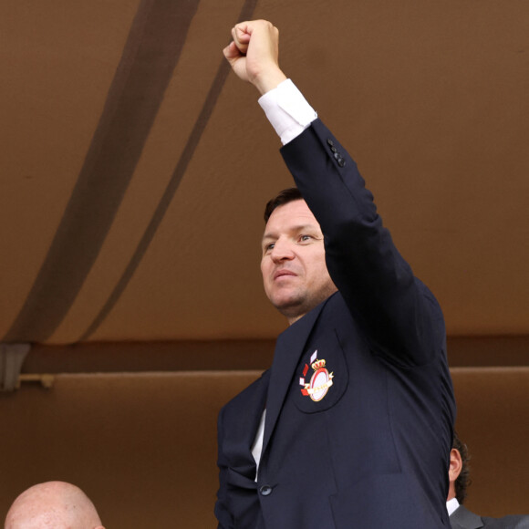 Exclusif -La princesse Charlene et son frère Gareth Wittstock - La famille princière de Monaco assiste au match de l'Afrique du Sud (qui a remporté son match) lors du tournoi de qualification de rugby à 7 pour les JO 2024 au Stade Louis II à Monaco le 22 juin 2024. © Claudia Albuquerque / Bestimage 